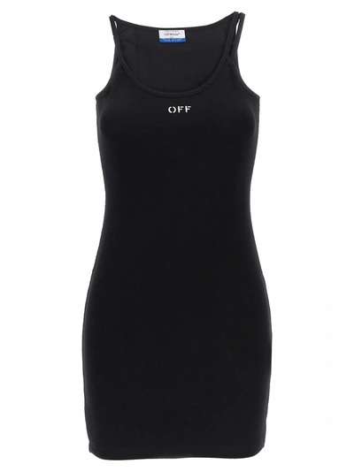 Off-white Asymmetric Shoulder Logo Mini Dress In Black