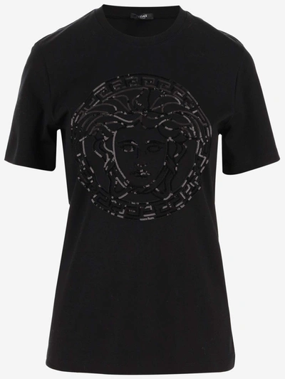 Versace Cotton T-shirt With Logo In Black