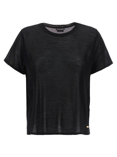 Tom Ford Logo-plaque Silk T-shirt In Black