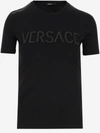 Versace Crystal Logo Crew Neck Top In Black