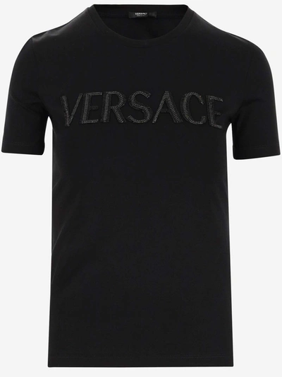 Versace Crystal Logo T-shirt In Black