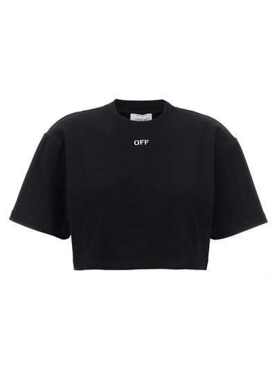 Alexander Mcqueen Off-white Off-stamp Crewneck Cropped T-shirt In Black