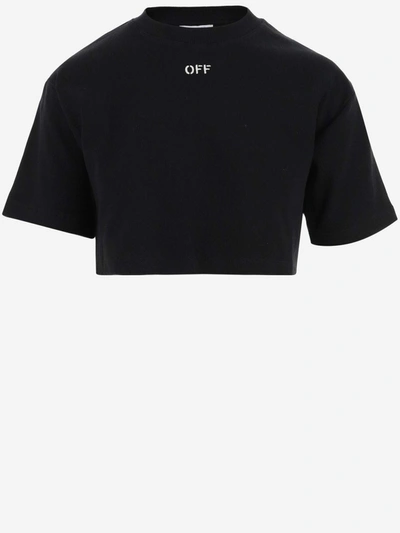 OFF-WHITE OFF-WHITE STRETCH COTTON CROP T-SHIRT WITH LOGO