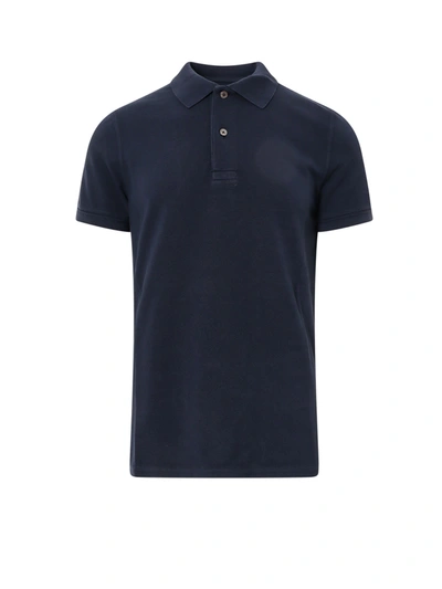 Tom Ford Piqué Cotton Polo Shirt In Blu