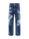 Dsquared2 Straight Leg Cotton Jeans With Distressed Styling In Blu Denim