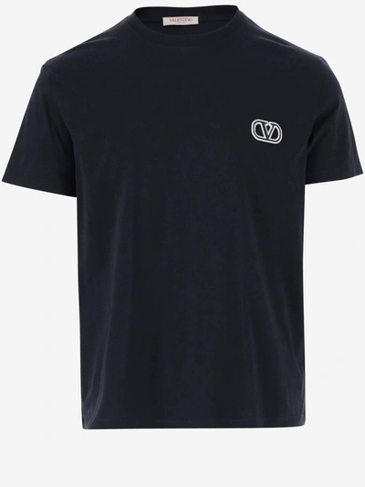 Valentino Cotton T-shirt With Signature Vlogo Patch In Blue
