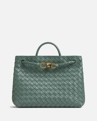 Bottega Veneta Andiamo Medium Embellished Intrecciato Leather Tote In Green