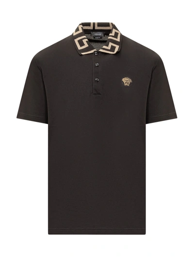 Versace Embroidery Polo Shirt In Nero