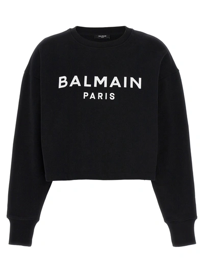 BALMAIN BALMAIN LOGO PRINT CROPPED SWEATSHIRT