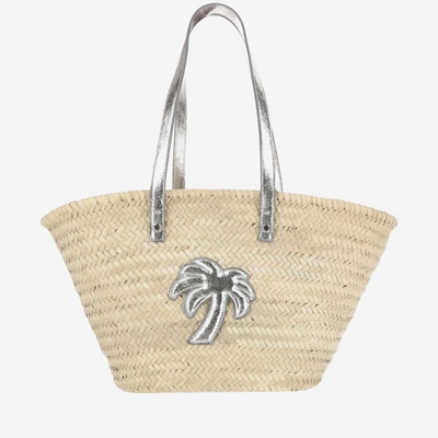 Palm Angels Palm Patch Interwoven Tote Bag In Silver