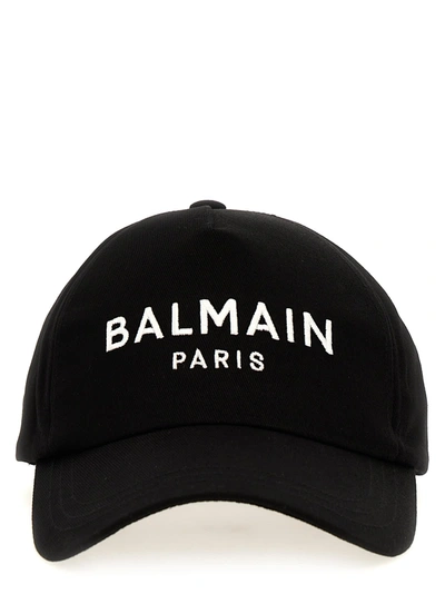Balmain Logo Embroidery Cap In White/black