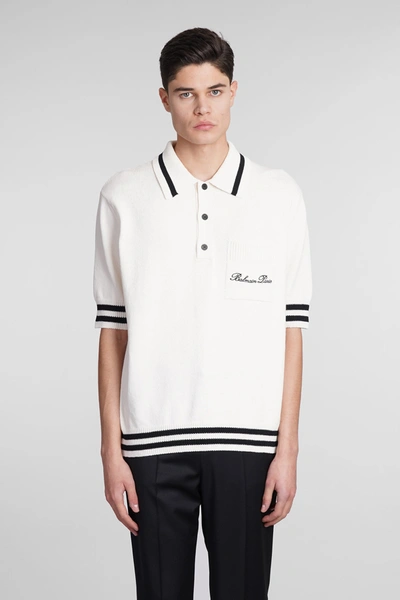 Balmain Signature Cotton Polo In Beige