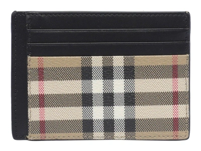 Burberry Checked Logo Engraved Cardholder In Archive Beige