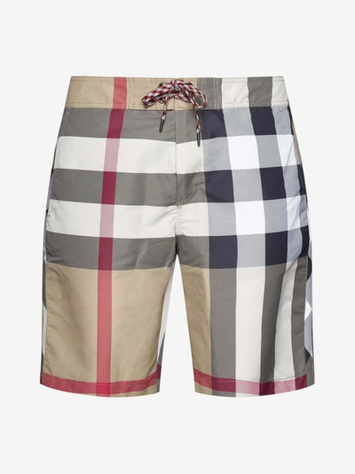 Burberry Checked Swim Shorts In Beige