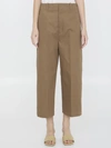 Bottega Veneta Cotton Twill Cropped Trousers In Beige