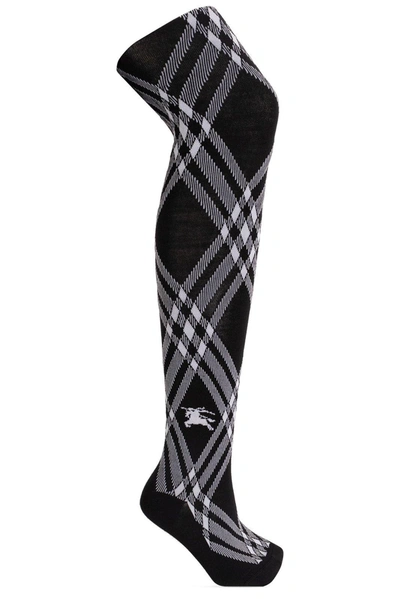 Burberry Equestrian Knight Motif Knit Tights In Black/white