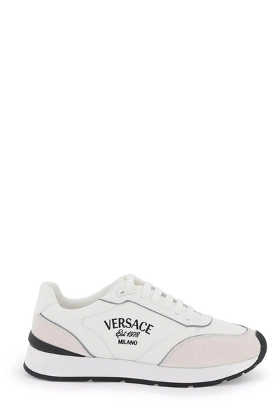 Versace Milano Round-toe Lace-up Trainers In Bianco