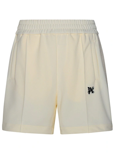 Palm Angels Logo Embroidered Sweat Shorts In Bianco Nero