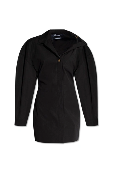 Jacquemus Cropped Shirt Dress In Black