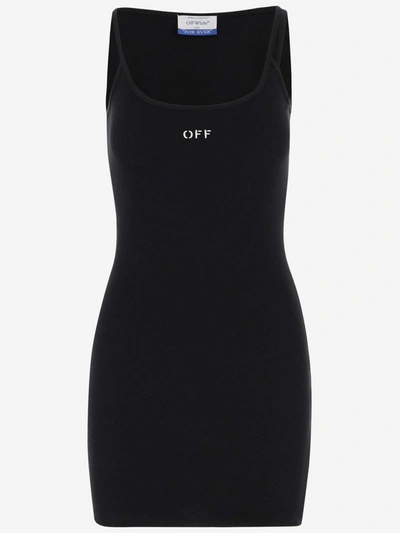 Off-white Asymmetric Shoulder Logo Mini Dress In Black