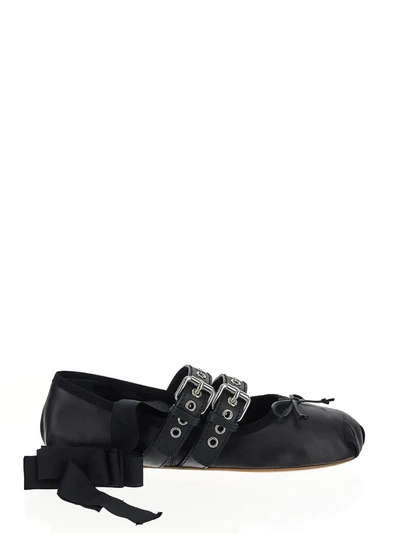 Miu Miu Leather Ballerinas In Black