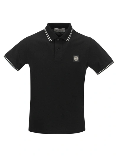 Stone Island Logo Patch Short-sleeved Polo Shirt In Black