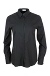 BRUNELLO CUCINELLI BRUNELLO CUCINELLI LONG-SLEEVED SHIRT IN STRETCH COTTON WITH LONG MONILI CLOSURE