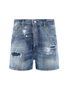 Dsquared2 Distressed High Waist Denim Shorts In Blu
