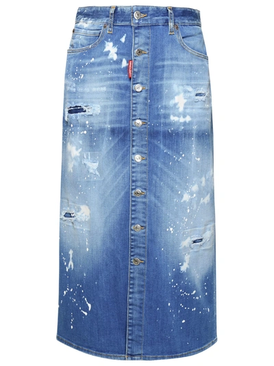 Dsquared2 Distressed-effect Denim Midi Skirt In Blue