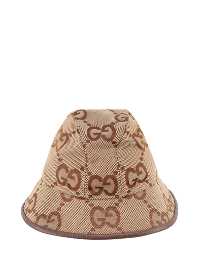 Gucci Gg Maxi Cotton Blend Jacquard Bucket Hat In Camel