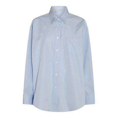 Stella Mccartney Buttoned Curved Hem Panelled Shirt In Celeste