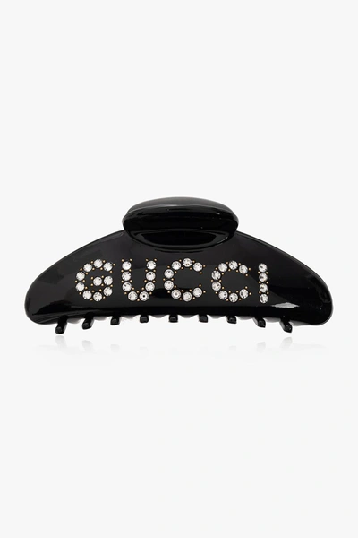 Gucci Hair Clip With Logo In Crystal Black
