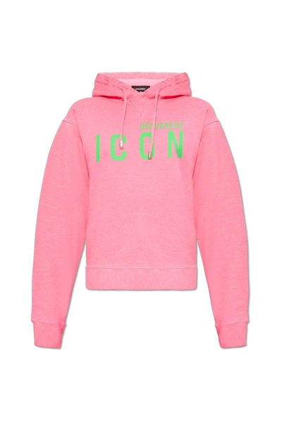 Dsquared2 Logo Printed Drawstring Hoodie In Rose