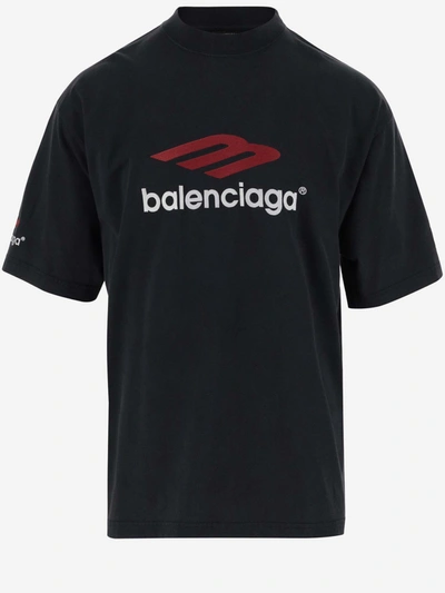 Balenciaga Logo Cotton T-shirt In Fade Blk Red Wh