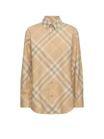 Burberry Button Down Shirt With Check Pattern In Flax Ip Check