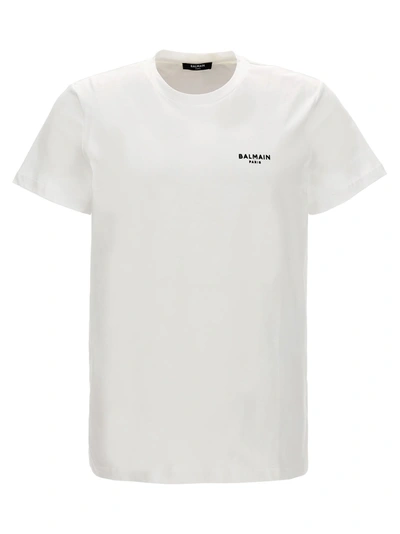 Balmain Flocked Logo T-shirt In Gab Blanc Noir