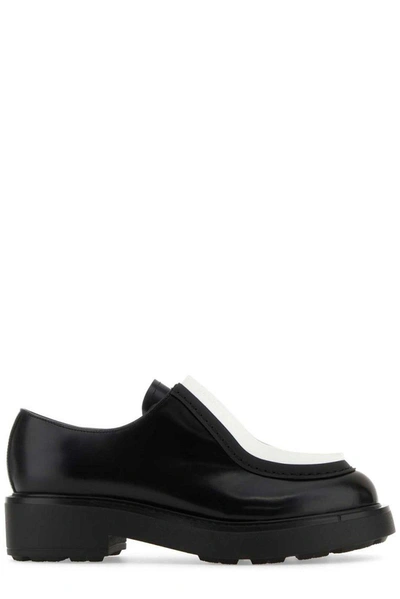 Prada Brushed Leather Lace-up Shoes In Nero