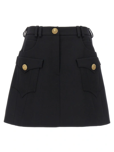 Balmain Wool A-line Mini Skirt In Nero