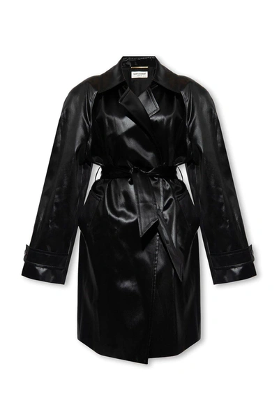 Saint Laurent Belted Trench Coat In Nero