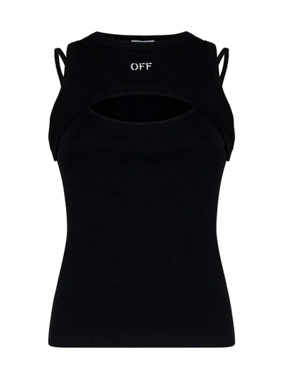 Off-white Logo And Cut-out Cotton Top In Nero