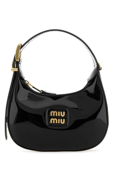 Miu Miu Logo-lettering Patent Tote Bag In Nero