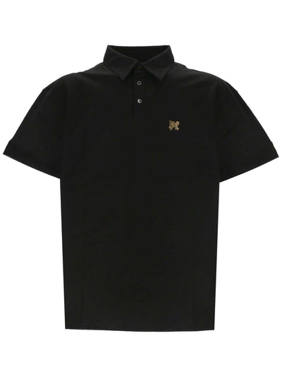 Palm Angels Logo Patch Short-sleeved Polo Shirt In Nero Oro