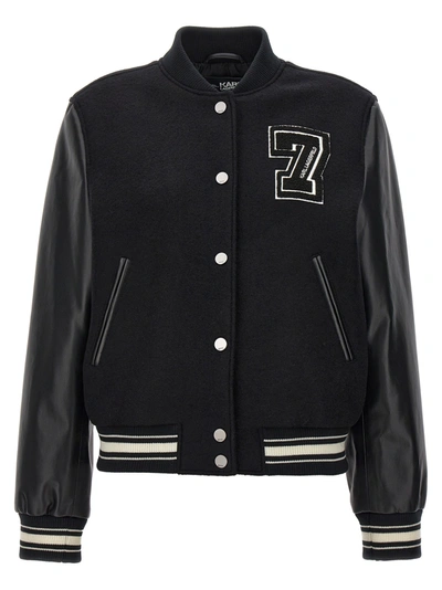 Karl Lagerfeld Logo-patch Varsity Jacket In Black