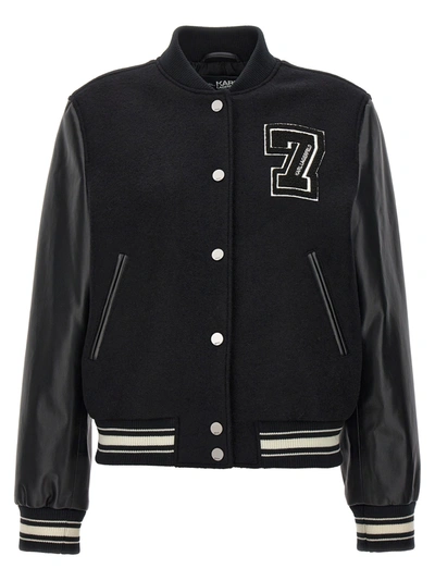 Karl Lagerfeld Logo Bomber Jacket Casual Jackets, Parka Black