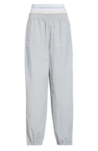 Alexander Wang Layered Waist Cotton Track Trousers In Grey