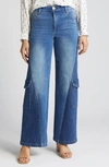 Wit & Wisdom 'ab'solution Colorblock Wide Leg Cargo Jeans In Mid Blue/ Blue