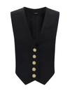 Balmain Rose Buttoned Double Crepe Vest In Black