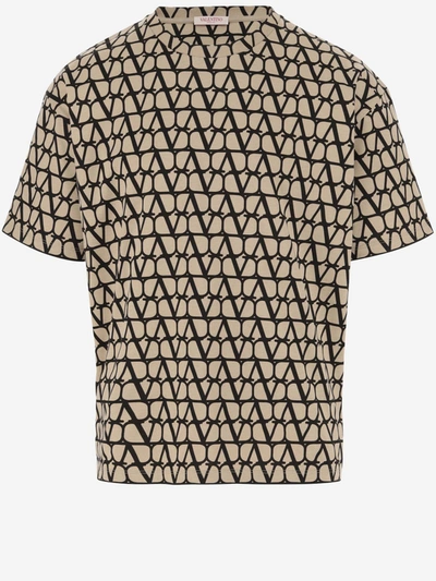 Valentino Cotton T-shirt With Iconographe Toile Print In Beige