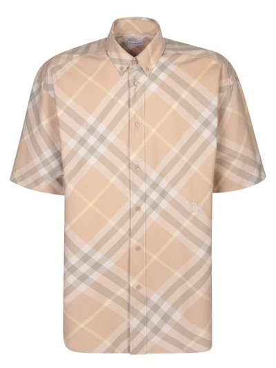 Burberry Check Motif Yellow Short Sleeves Shirt In Beige