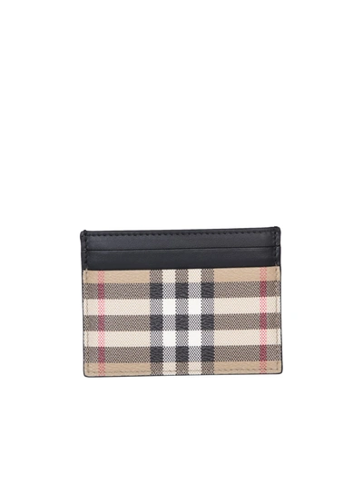 Burberry Sandon Check Motif Black Cardholder In Beige